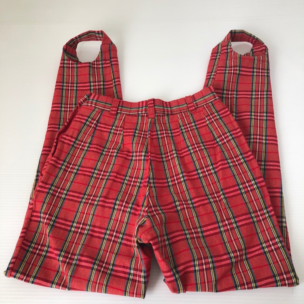 Vintage 90’s Red Plaid Stirrup Pants, 24* - Picture 2 of 12